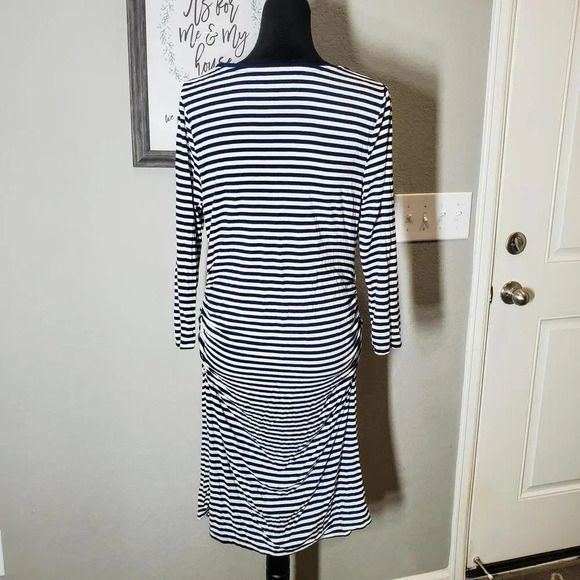 Liz Lange Maternity Women's Navy Blue and White Striped Midi Dress Size Large - Picture 10 of 15